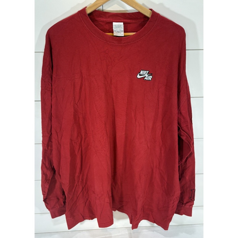 Nike Air Men's XXL Long Sleeve Pullover Red T-Shirt Embroidered Logo